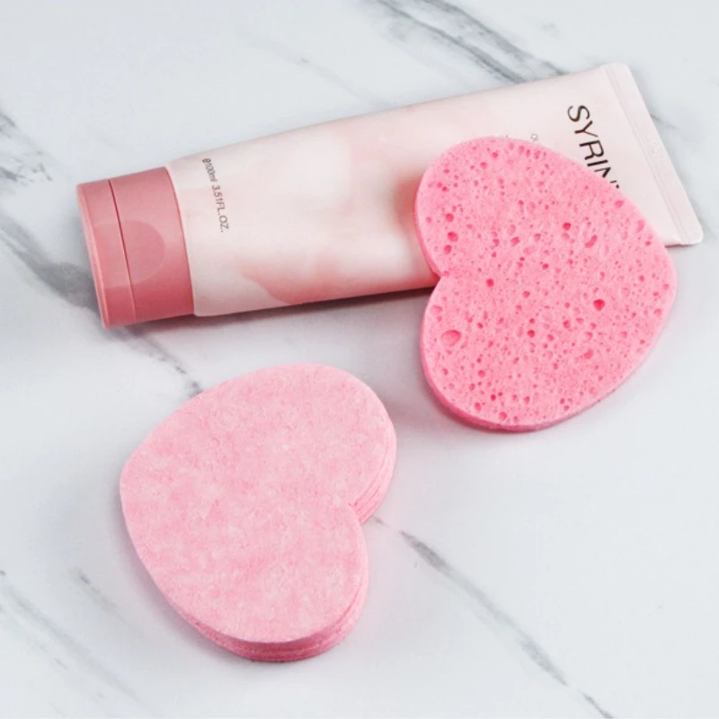10 قطع من إسفنجات الوجه ذات الاستخدام الواحد على شكل قلب مضغوطة للوجه الطبيعي لتنظيف الوجه وتقشير لإسفنجة التنظيف
