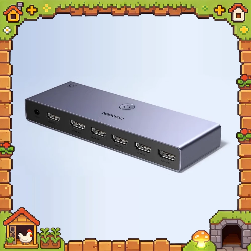 UGREEN 25141 HDMI Switch CM693 HDMI 2.1 5 Inputs 1 Output 8K60Hz 40Gbps Button and Remote Control Aluminum Alloy Housing