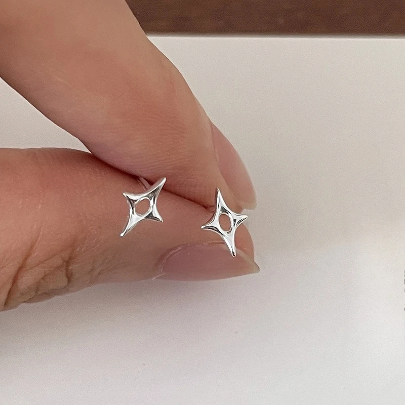 Designer 925 Sterling Silver Eight-pointed Star and Four-pointed Star Stud Earrings for Women Man Korean Piercing Jewelry Gifts