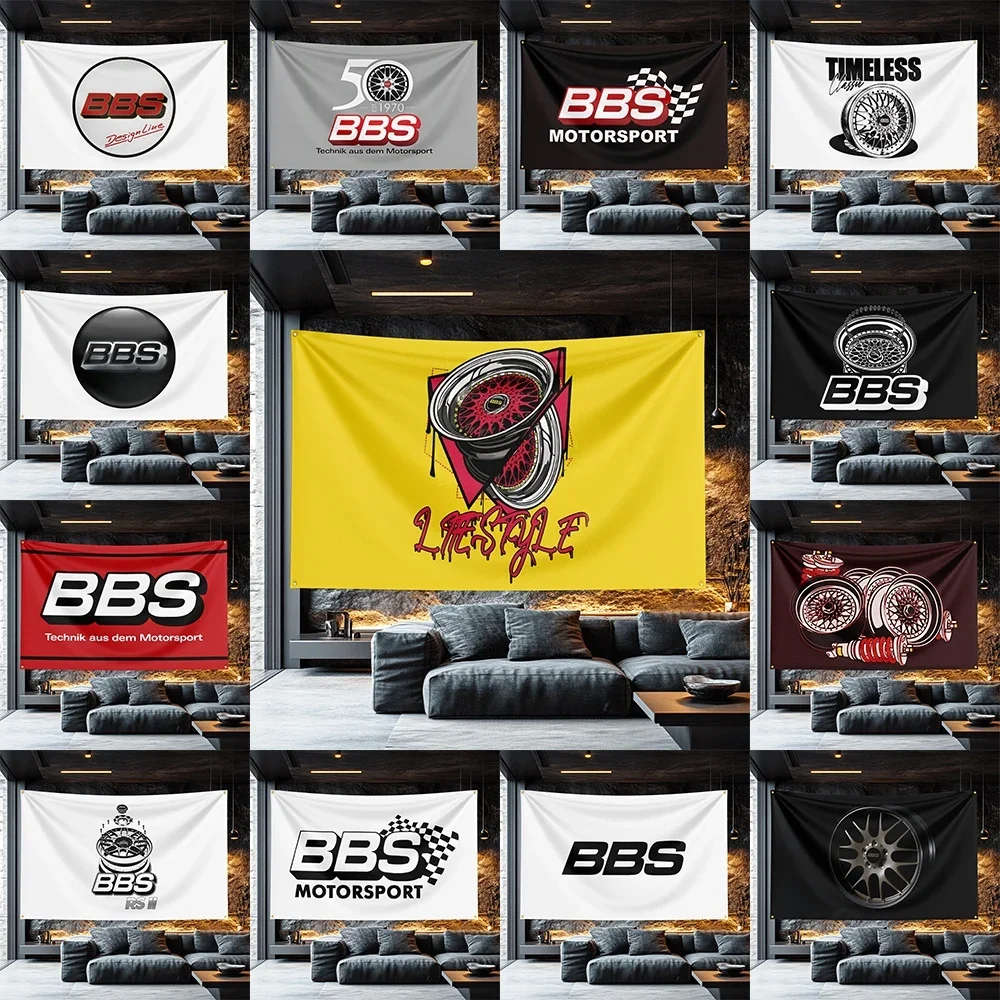 BBS Design Auto Flag  Polyester Decorative Banner For Car Show Wall Decor Fan Gift