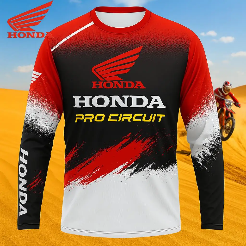 

Honda 2026 Breathable Long Sleeve Motorcycle Jersey For Men Quick Dry Riding T-Shirt For Mountain Trail And Dirt Biking