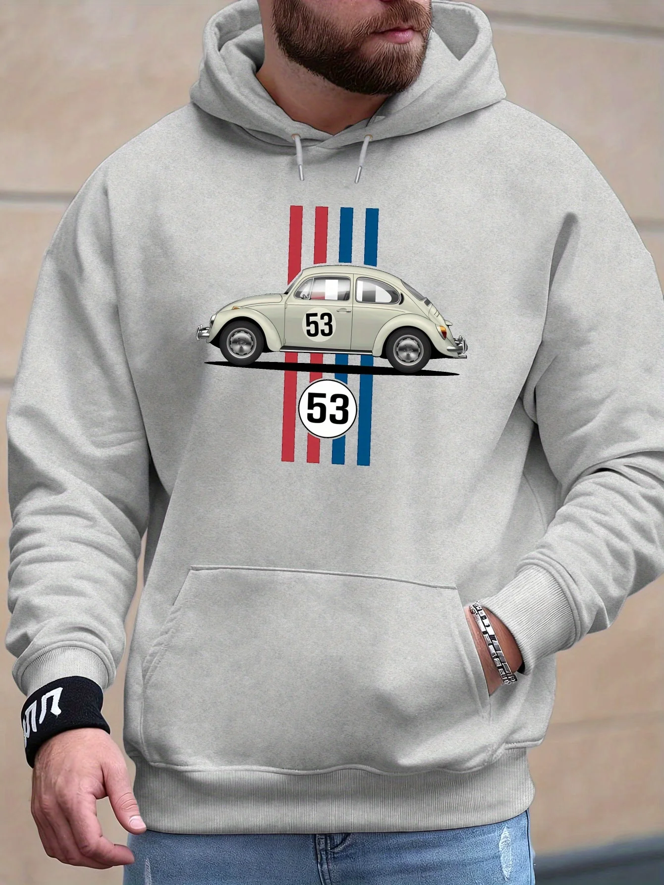 Retro Car 53 New Fashion Men Hooded Sweatshirt Autumn and Winter Daily Outdoor Sports Loose All Build Leisure Warm Street Style