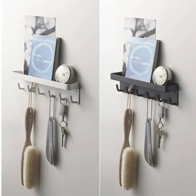 Wall Mounted Key Storage Rack Foyer Bedroom Bathroom Non Perforated Magnetic Suction Door Rear Shelf Hook Arrangement