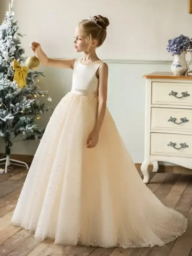 Платье-пачка из тюля с бантом для девочек-цветочниц для детей, свадебные платья для первого причастия для девочек, бальные платья принцессы для выпускного вечера