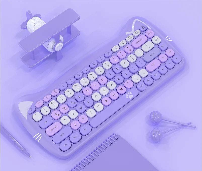 

AJAZZ 3060i Macaroon Purple Wireless Bluetooth Keyboard 84 Keys Dot Cat Claw Mechanical Office Gaming keyboard For Ipad MAC