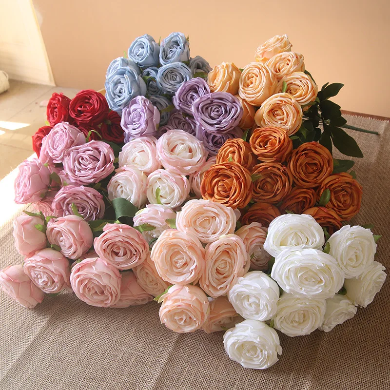 10Heads Rose Flowers Curl Fake Silk Roses for Bridal Bouquet Wedding Flower Arrangement Party Event Home Decor Photography Props