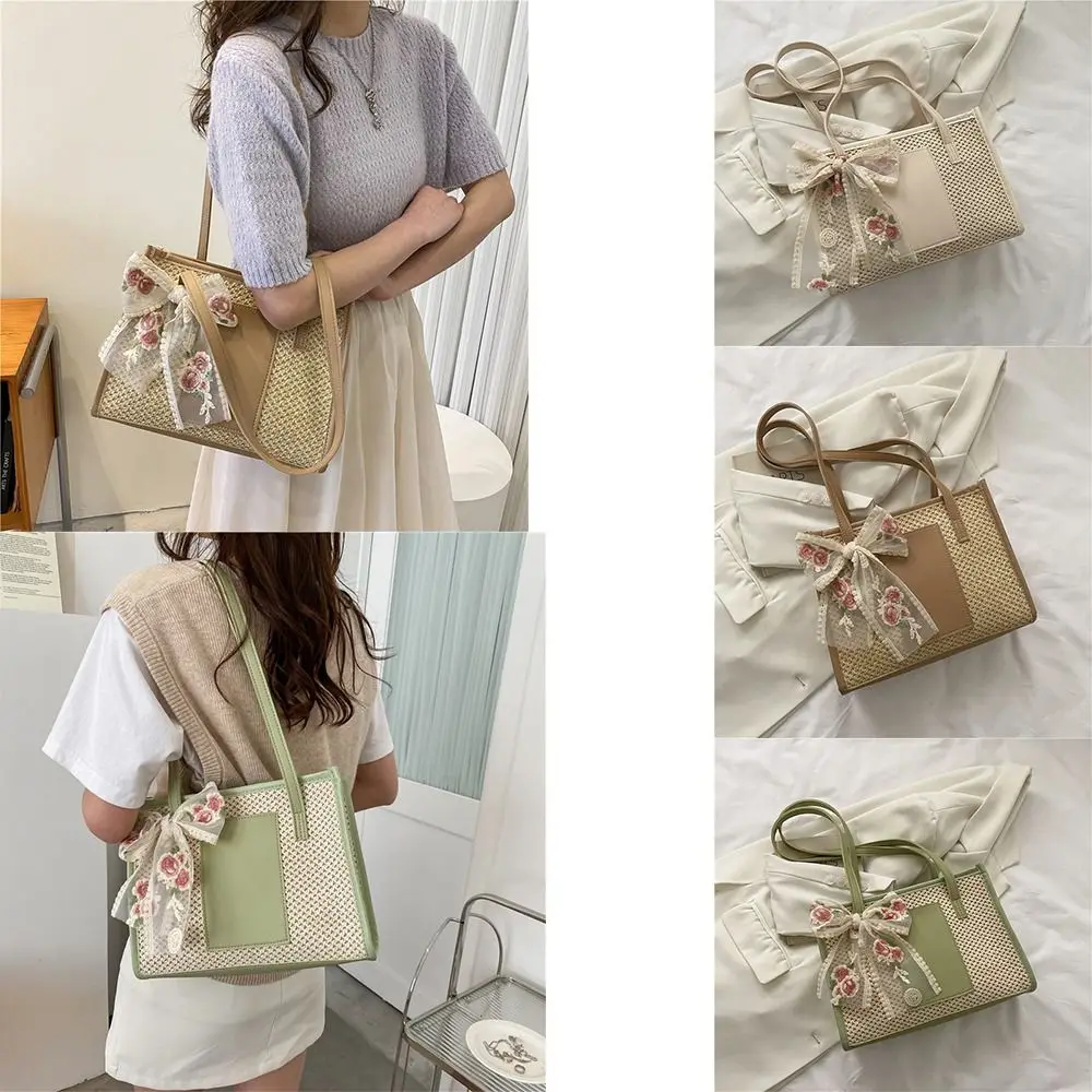 

Straw Vine Tote Bag 2023 Handwoven Bag Travel Basket Straw Woven Bag Shoulder Handheld Women Beach Bag Women's