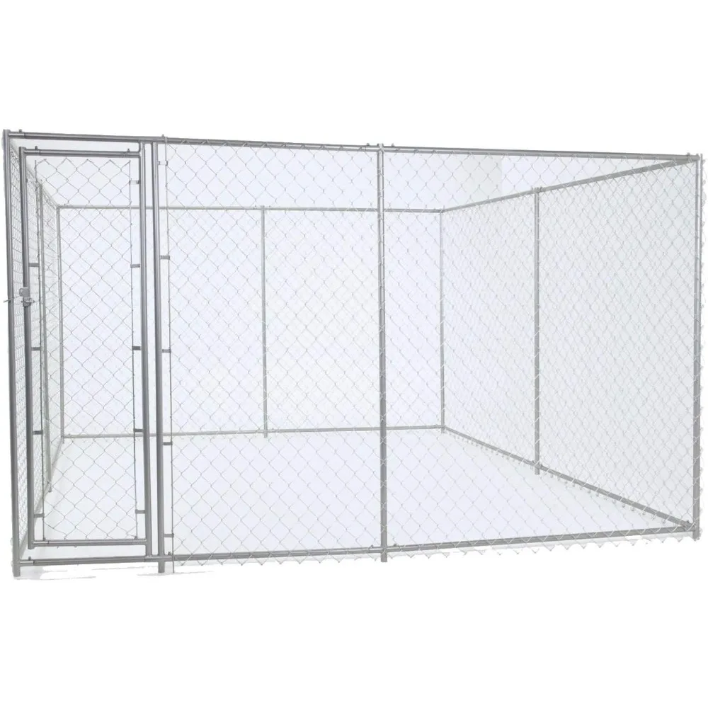 Lucky Dog 10 by 6 Foot Large Outdoor Galvanized Steel Chain Link Dog Kennel, 1.5 Inch Raised Legs, and WeatherGuard Roof Cover