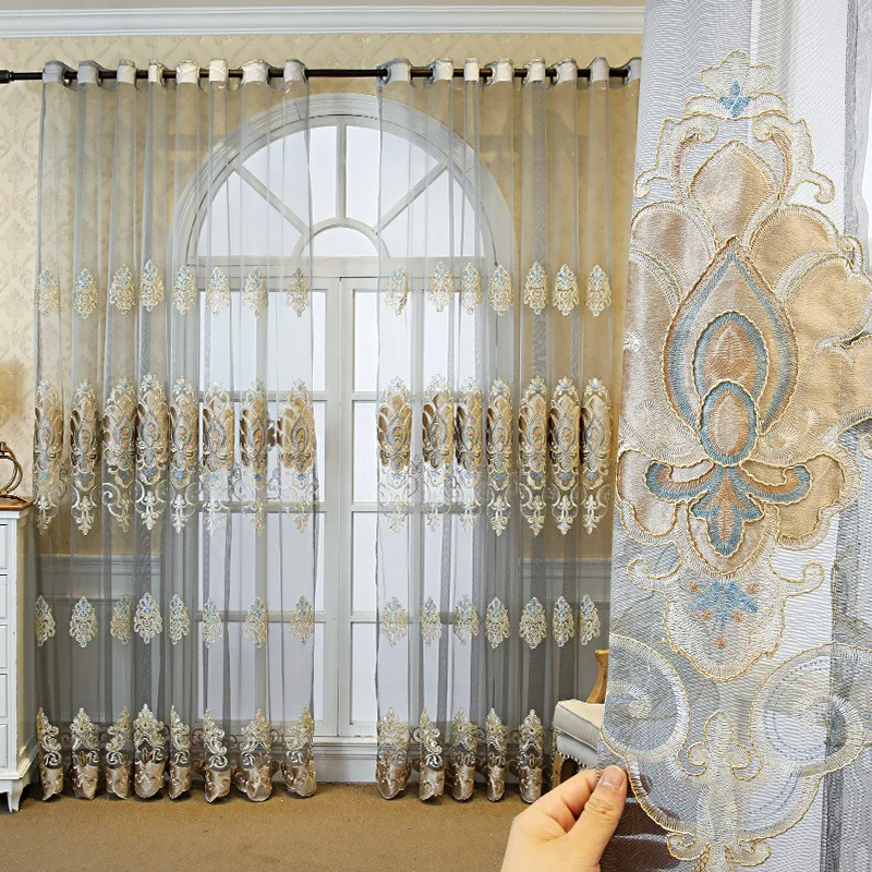 Embroidered High-end European-style Grand Living Room Sunshade Balcony Dining Room Sheer Curtain Window Sheer Curtains