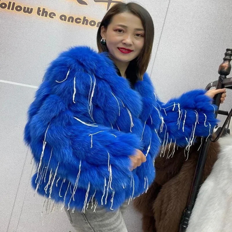 Women's Autumn Winter Top Coat Jacket Faux Fur Fringe Bright Silk Thicken Warm Casual Design Fashion New Niche Versatile Skinny