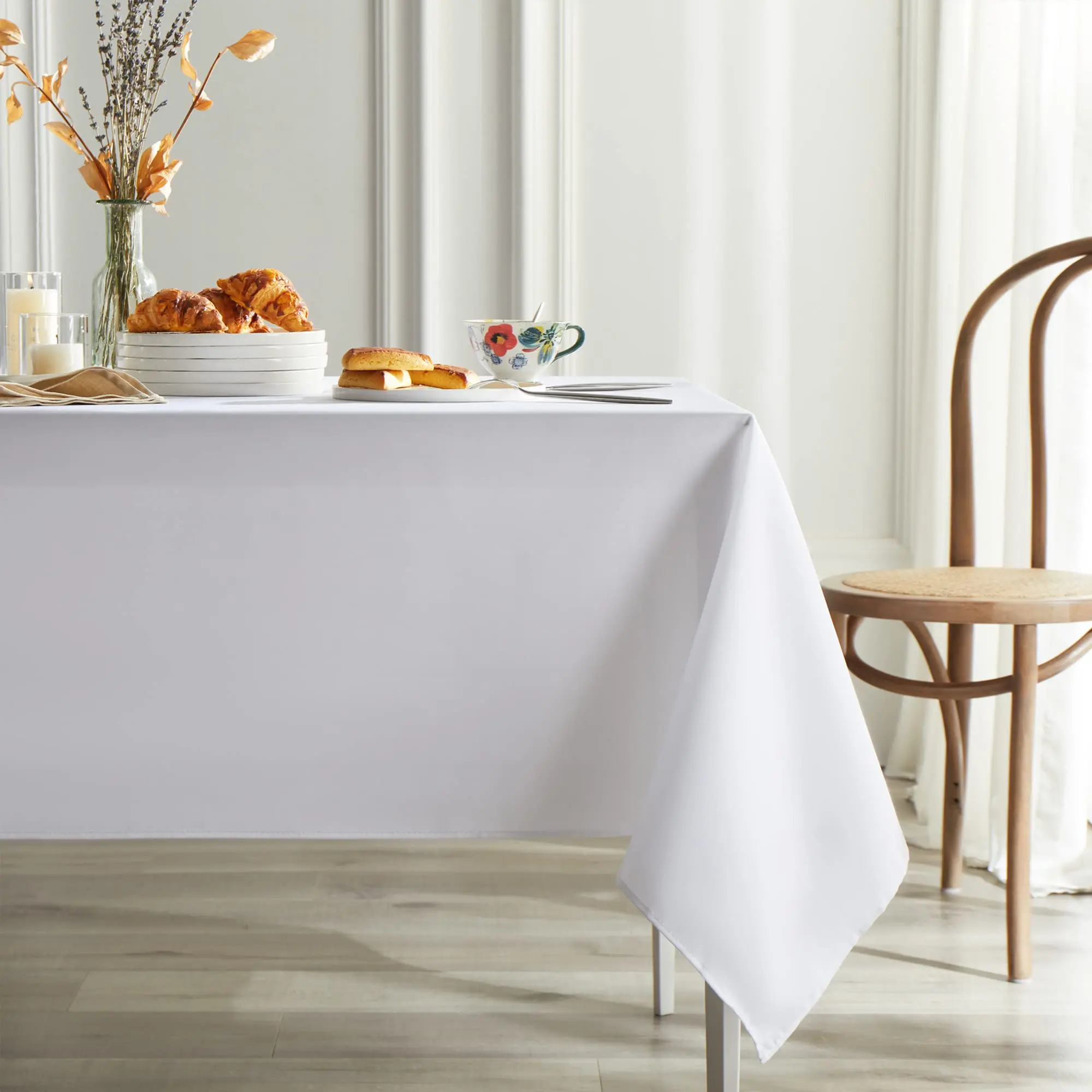 Solid Rectangle Table Cloth, Washable Polyester Fabric Table Cover for Wedding, Birthday Party, Banquet Reception