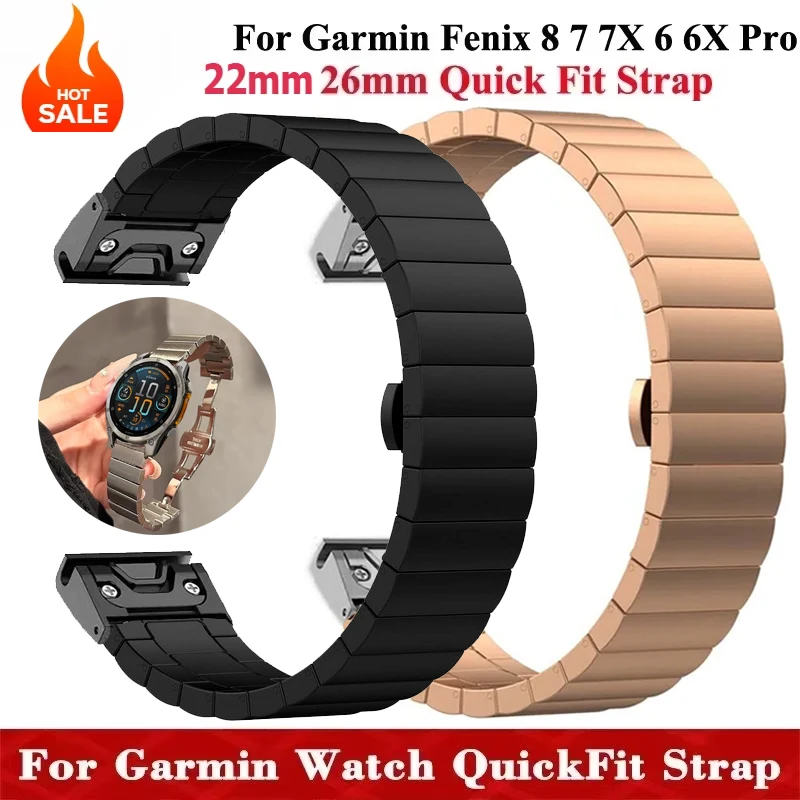 26mm 22mm QuickFit Edelstahlarmband für Garmin Fenix 8 51mm 47mm 7X 7 Pro 6X 6 5X 5Plus 3 3 HR Band Forerunner 965 745 935
