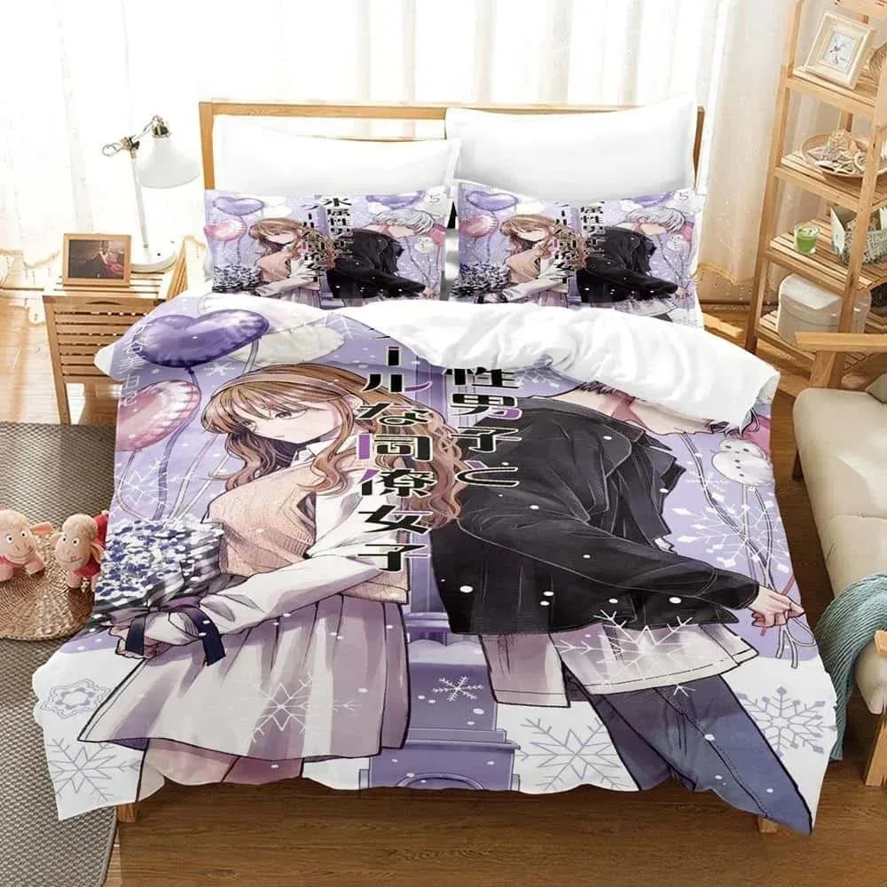 Anime The Ice Guy and His Cool Female Colleague Bedding Set Single Twin Full Queen King Size Bed Set Kid Bedroom Duvetcover Sets