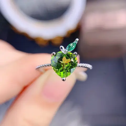 Foydjew-anillos de olivino Artificial de alta calidad con incrustaciones de 8x8mm, anillo de cristal verde manzana de corazón de amor, joyería exquisita diaria, nuevo
