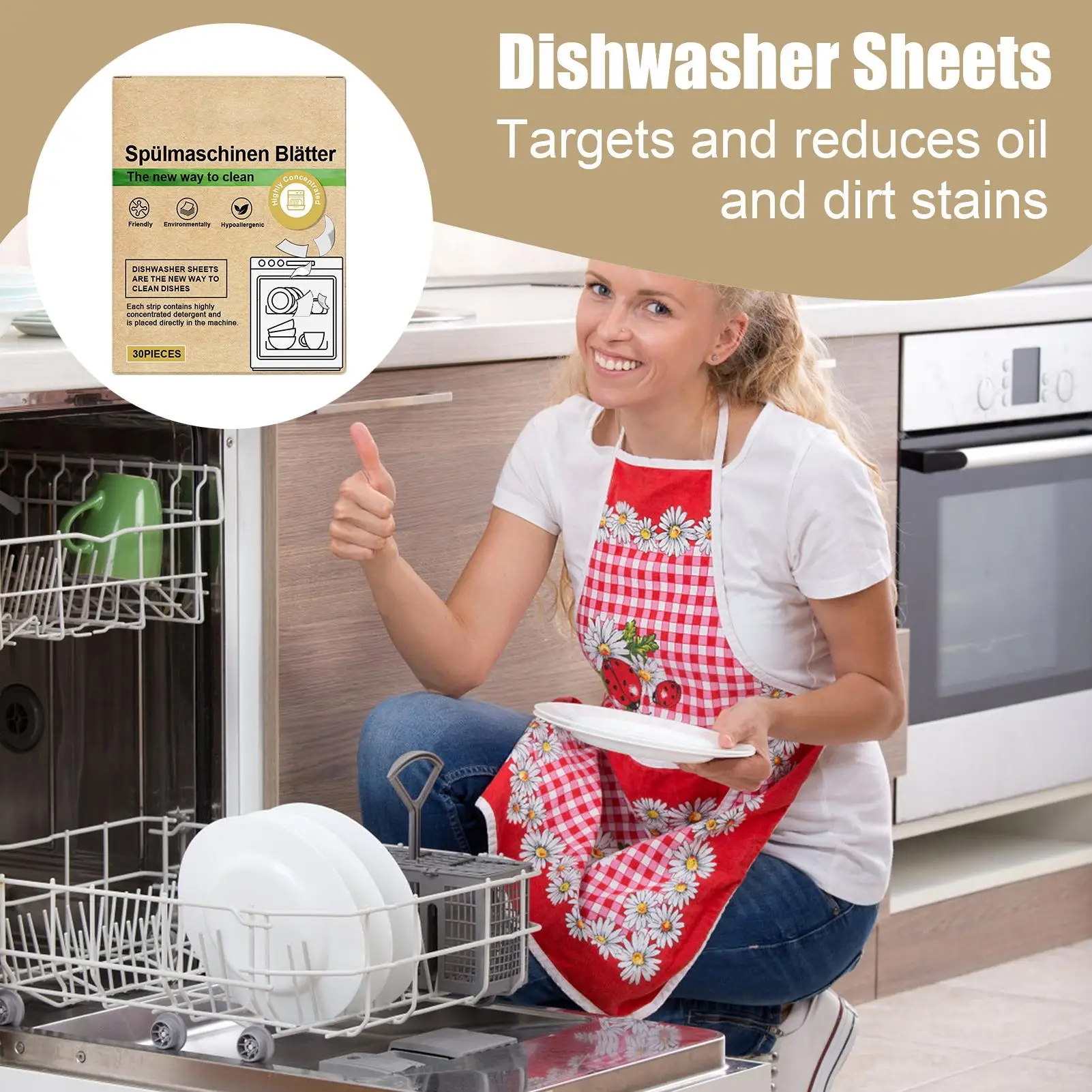 Dishwasher Sheets Natural 30 Pieces Cleaning Mild Portable Dishwasher Soap Sheets for Hygiene Home Convenience Cleaning Kitchen