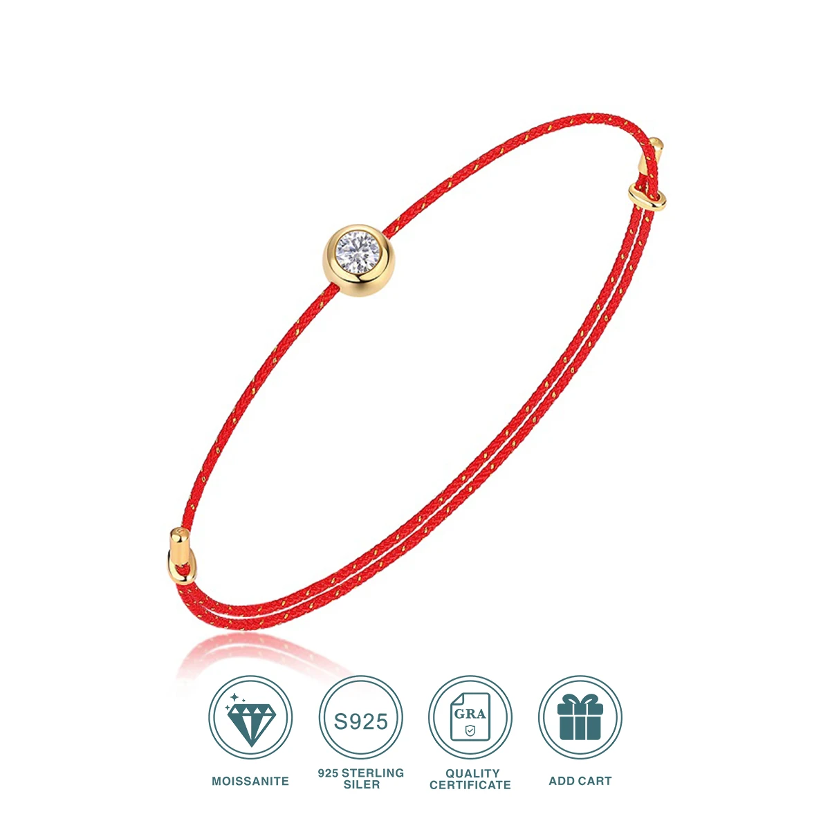 

Xiqi Jewelry 925 Silver D VVS1 Moissanite Bracelet, GRA Certified, 0.3 Carat Lab Diamond, 6 Colors Adjustable Cord, Eleg