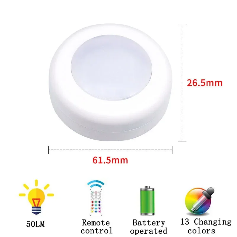 Remote Control LED Puck Lights Dimmable 13 Colors Kitchen Hallway Closet Cabinet Lights Touch Sensor Decor Night Lamp