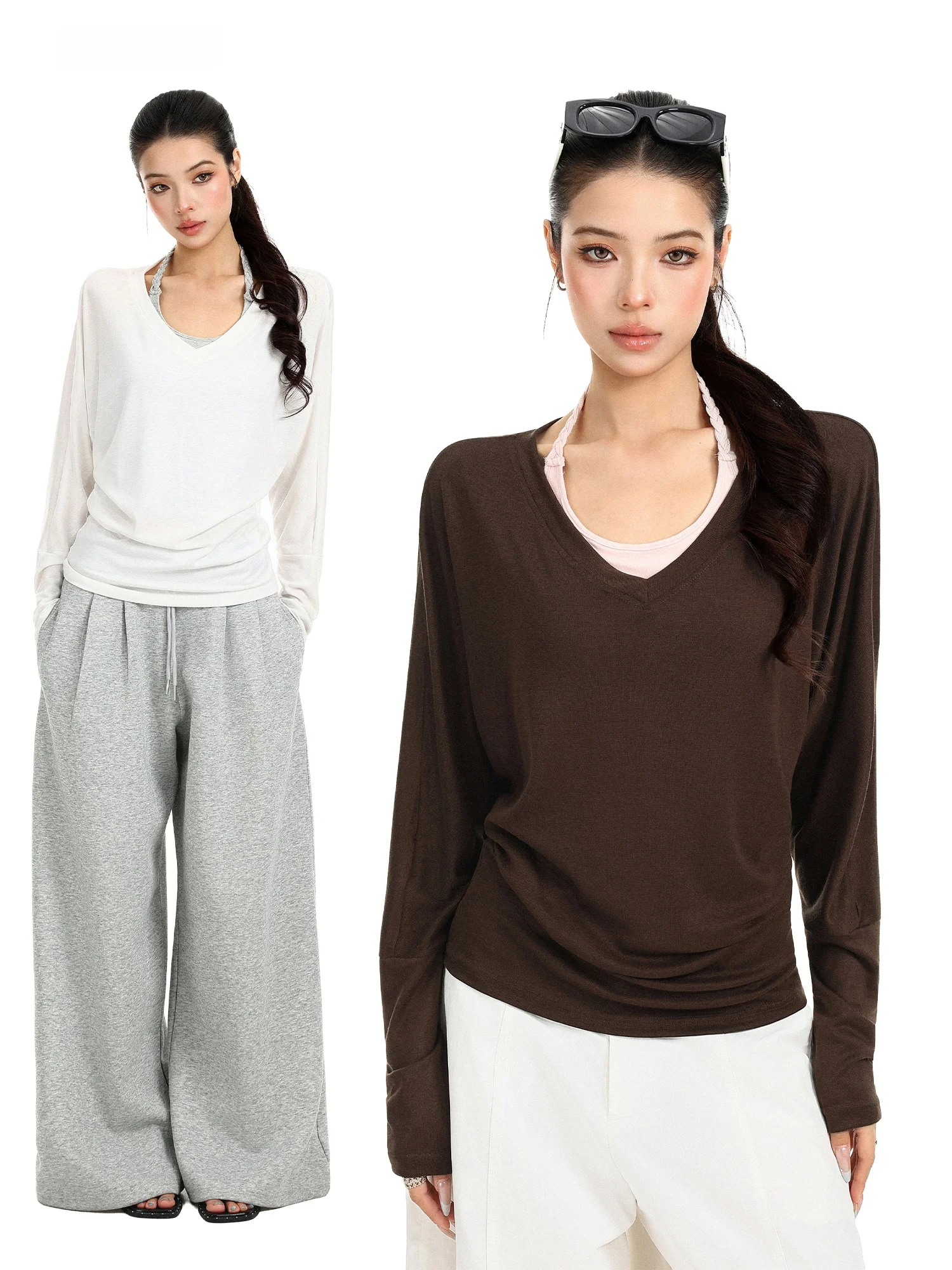 Loose Long Sleeve T-Shirt Cover up Women's Vest Two Piece Set Biggold RAYCE Long Sleeve Loose Fit Slimming Sun Protection Top...