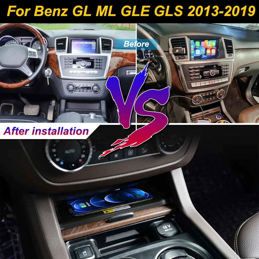 Carregador sem fio para celular, para Mercedes-Benz GL ML GLE GLS 2013-2019, com suporte para console central e carregamento rápido de 18W.