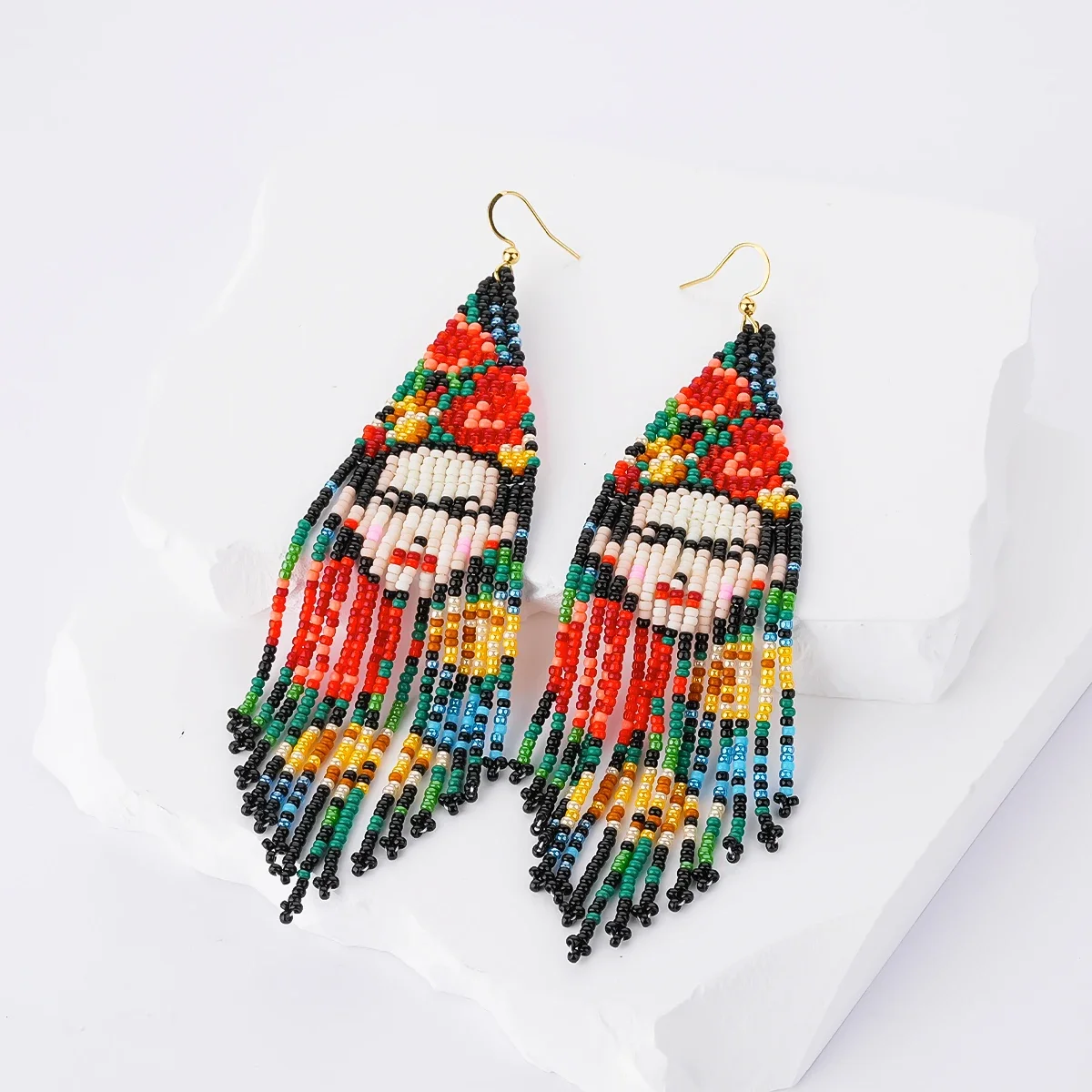 Beaded earrings Flowers Originality Design Human face Tassel Geometry Hand knitting Bohemia Alloy Tide Simple Rice bead earrings