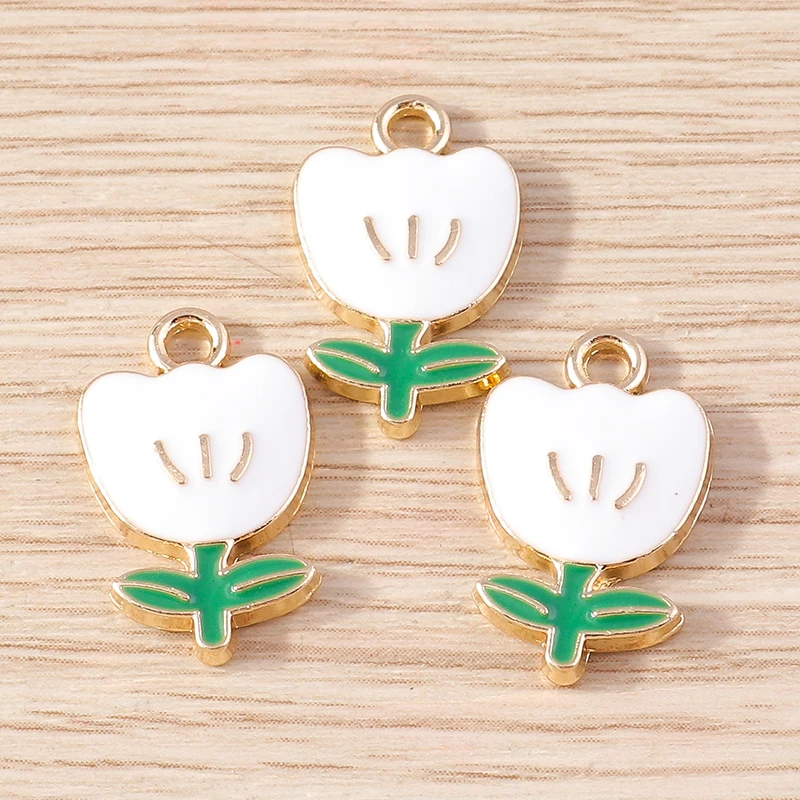 10 Stück 17 x 19 mm modische Emaille-Sakura-Blumen-Charms-Anhänger für Schmuckherstellung, Halsketten, Ohrringe, Armbänder, Bastelbedarf – Detail 13