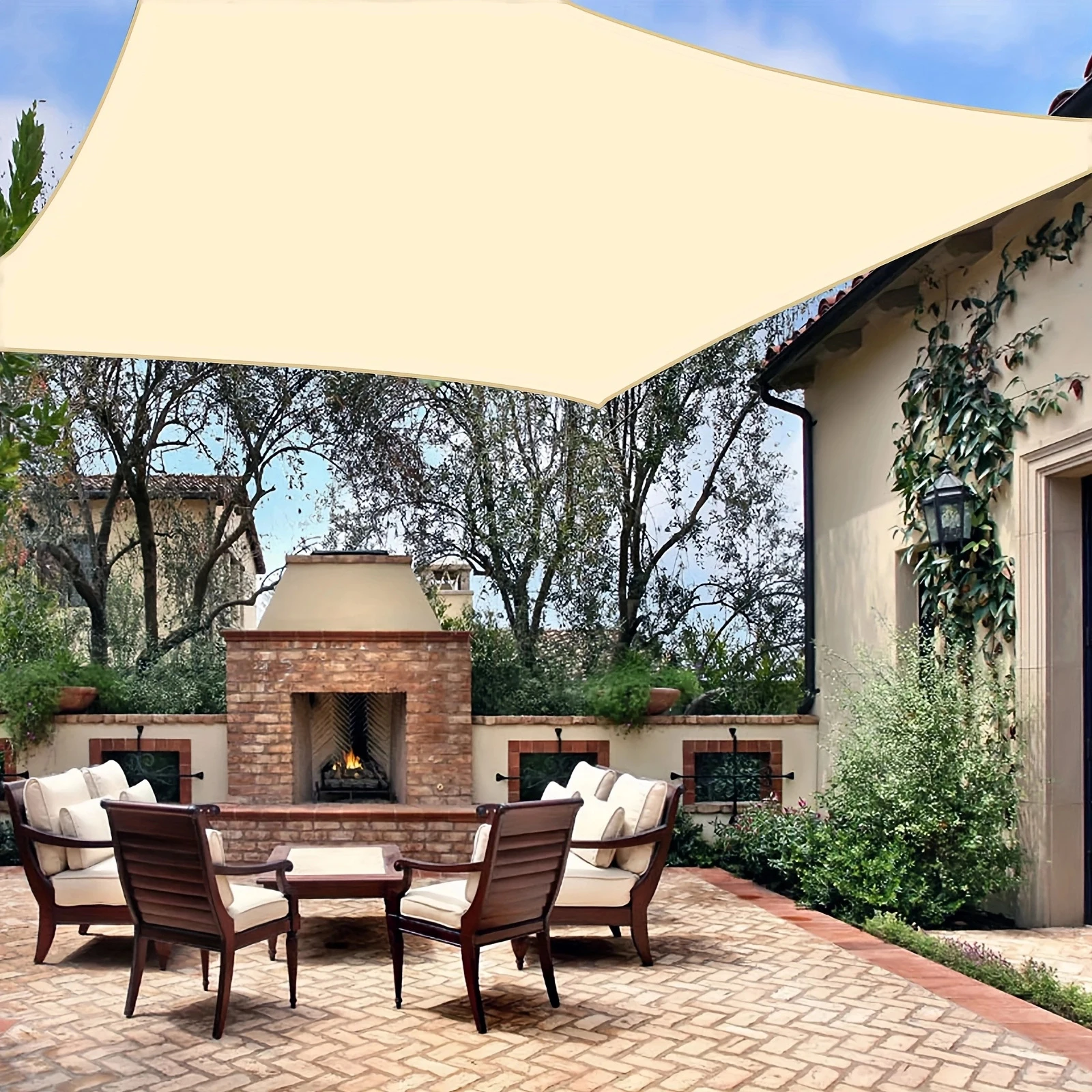 واقي من الشمس مقاوم للماء باللون البيج والرمادي، قماش ظل مستطيل كبير للحماية من المطر والأشعة فوق البنفسجية