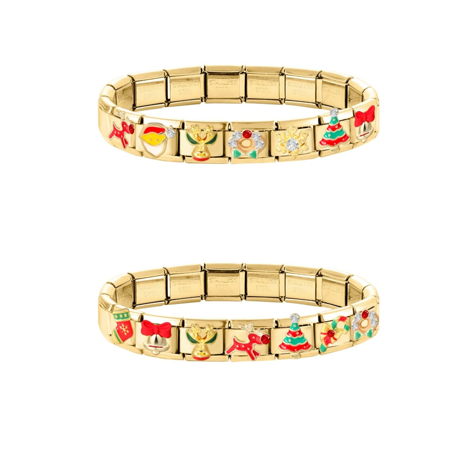Christmas Series Snowflake Sock Santa Claus Gold Color Italian Charm Links Fit 9MM Stainless Steel Bracelet Women DIY Making