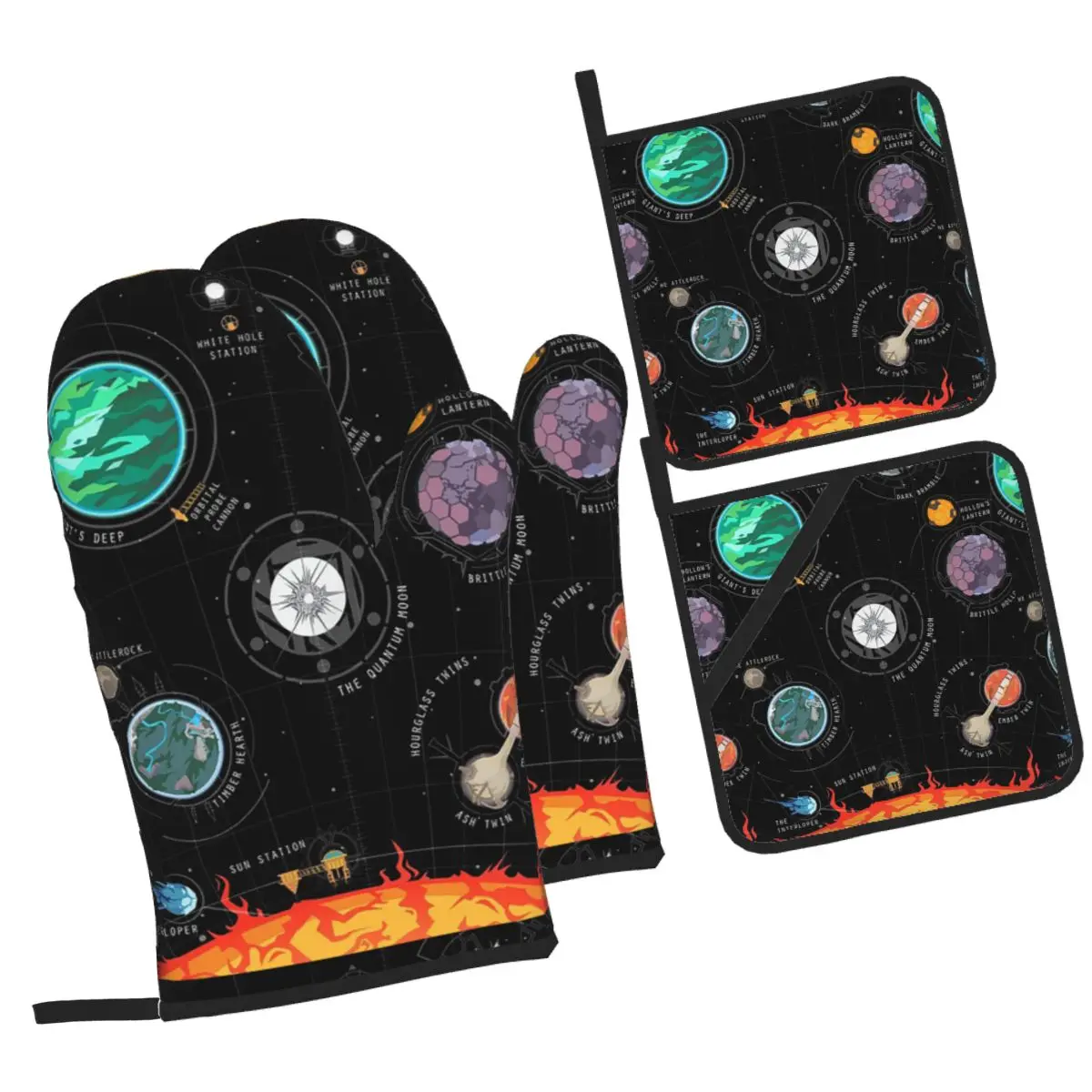 Outer Wilds System Oven Mitts and Pot Holder Sets of 4 for Baking Kitchen Cooking Grilling Resistant Non-Slip Gloves