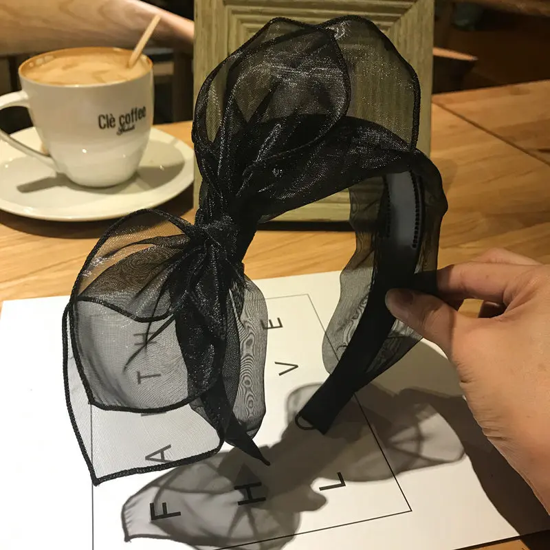 Modisches Spitzen-Schleifen-Stirnband für Frauen und Mädchen, Elegantes Großes Netz-Schleifen-Haarband, Niedlicher Haarreif, Haar-Accessoires für den Alltag und Partys – Detail 3