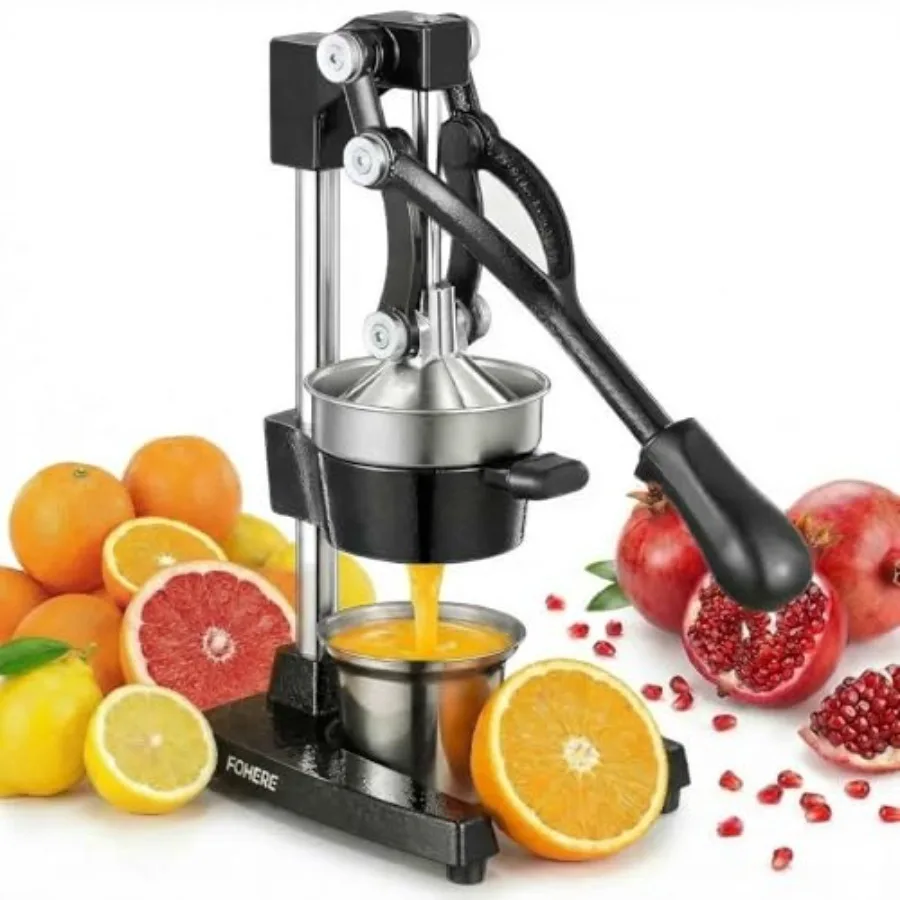 

Commercial Cast Iron Juicer with 304 Stainless Steel Cup, Black - Heavy Duty Manual Press for Orange, Pomegranate Lemon, Easy t