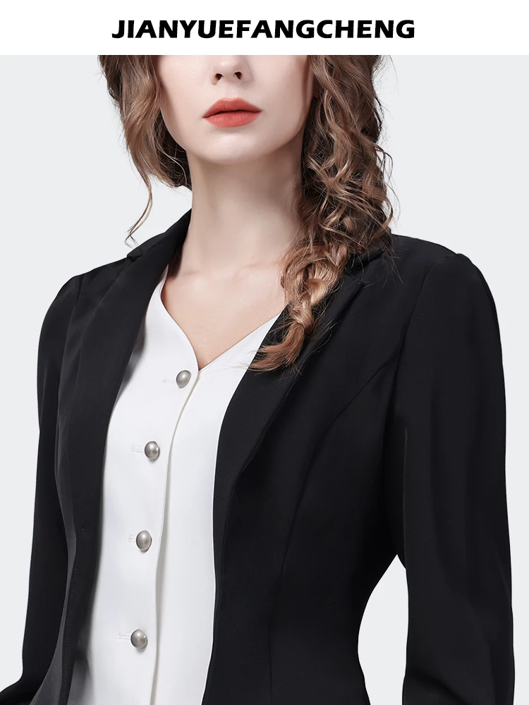 2024 Spring New Fake Two Pieces Design Women Long Sleeve Shirt Elegant Slim Black-white Color Blocking Work Casual Blouses