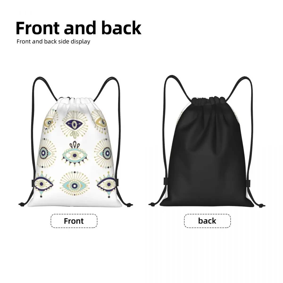 Turkish Evil Eye On White Drawstring Bags for Shopping Yoga Backpacks Nazar Hamsa Boho Bohemian Sports Gym Sackpack