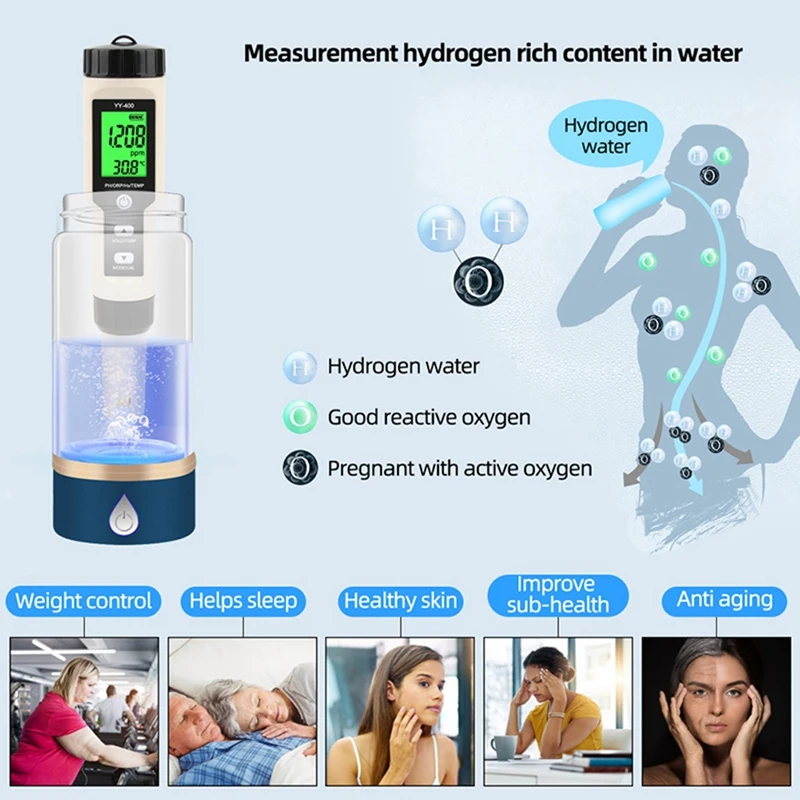 New YY-400 Hydrogen Ion Concentration Water Quality Test Pen PH/ORP/H2 And TEM 4 In 1 Digital Drinking Water Meter