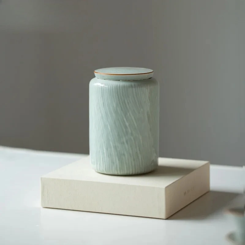 

Винтажная синяя керамическая чайница с рельефом, влагонепроницаемый контейнер для хранения, подарок для ценителей чая