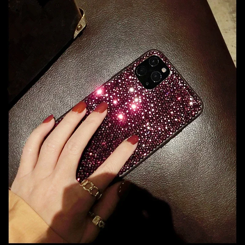 Green Diamond Luxury Rhinestone Case dla iphone 15Pro 14Plus 13 Pro 12 Mini 11Pro MAX XR 16 PLUS Cover Bling Glitter Woman Case