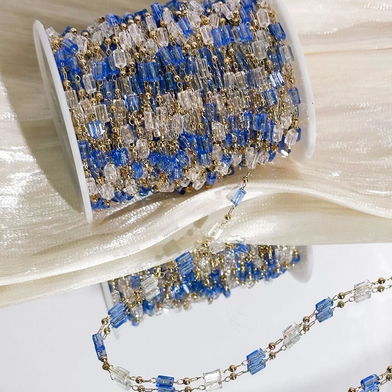 0,5 Meter/1 Meter Blaue Kristallrohr-Messingkette für Schmuckherstellung, Quastenketten in Großpackung für DIY-Halsketten, Armbänder, Choker und Stoffketten – Detail 3