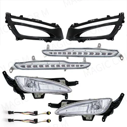 For KIA K5 Optima 2010 2011 2012 2013 Car Front Bumper Fog Lamp Assembly DRL Daytime Running Light Black Bezel Cover Accessories