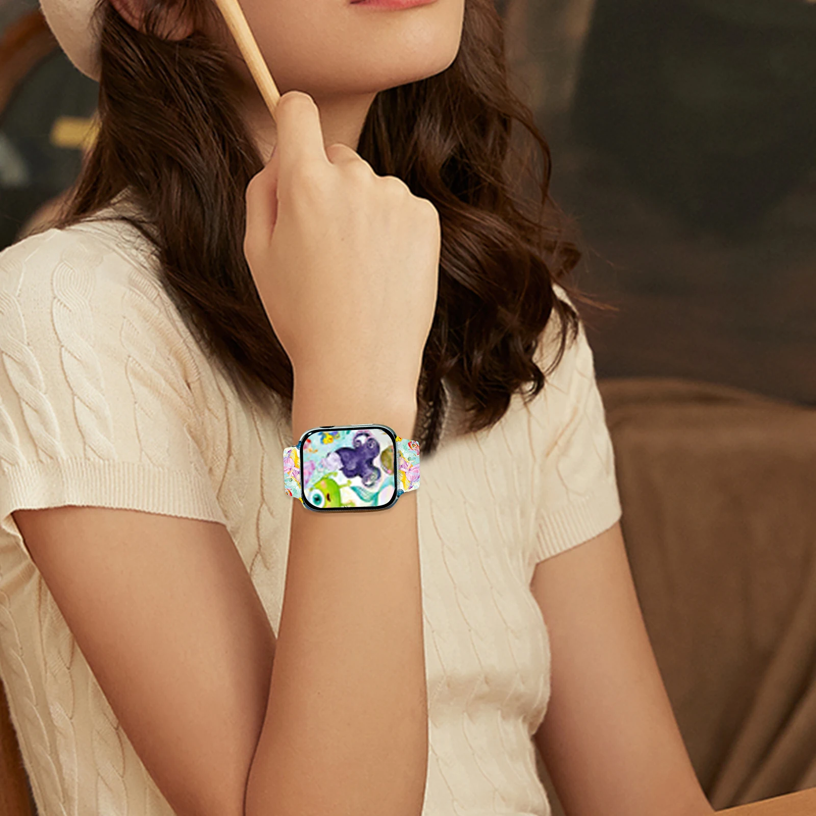 ديزني أورسولا سلسلة طباعة حزام لساعة أبل 11 10 9 8 SE سيليكون الفرقة استبدال حزام الساعات ل iWatch 46 مللي متر 44 مللي متر 42 مللي متر 41 مللي متر