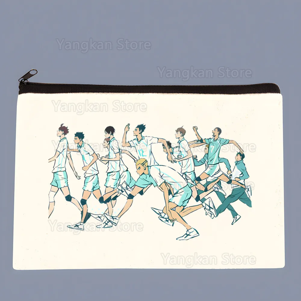 أنيمي الكرة الطائرة Haikyuu قماش كيس التخزين متعددة الوظائف حقيبة مستحضرات التجميل سستة مقلمة للطلاب DIY بها بنفسك