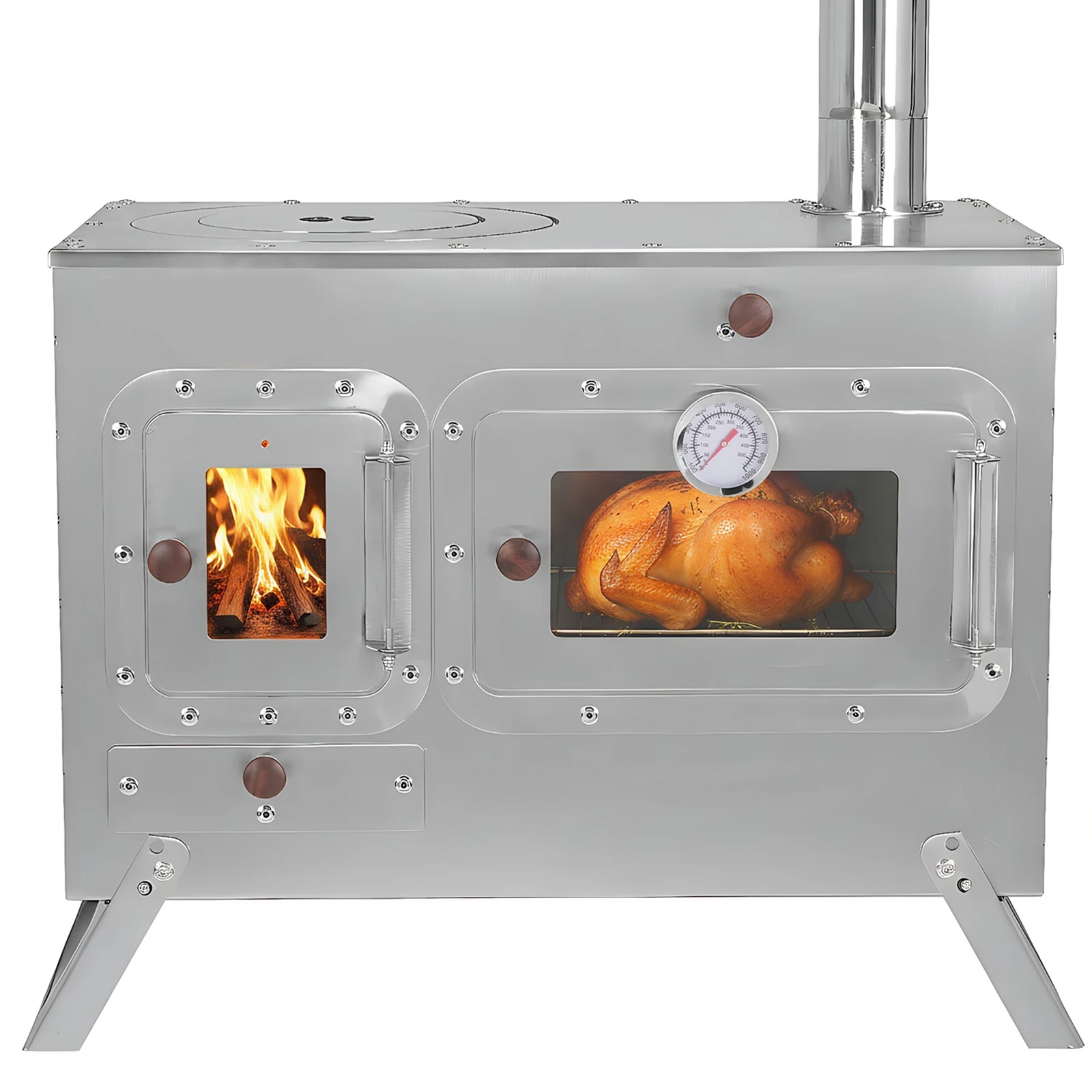 

Дровяная печь с 4 дымоходами, походная дровяная печь из нержавеющей стали для обогрева и приготовления пищи на открытом воздухе, для зимней рыбалки и охоты