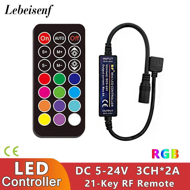 Mini Controller RGB DC 5V 12V 24V 6A 21-Key Wireless RF Remote Dimmer per tensione costante 5050 2835 COB Color LED Strip Lights