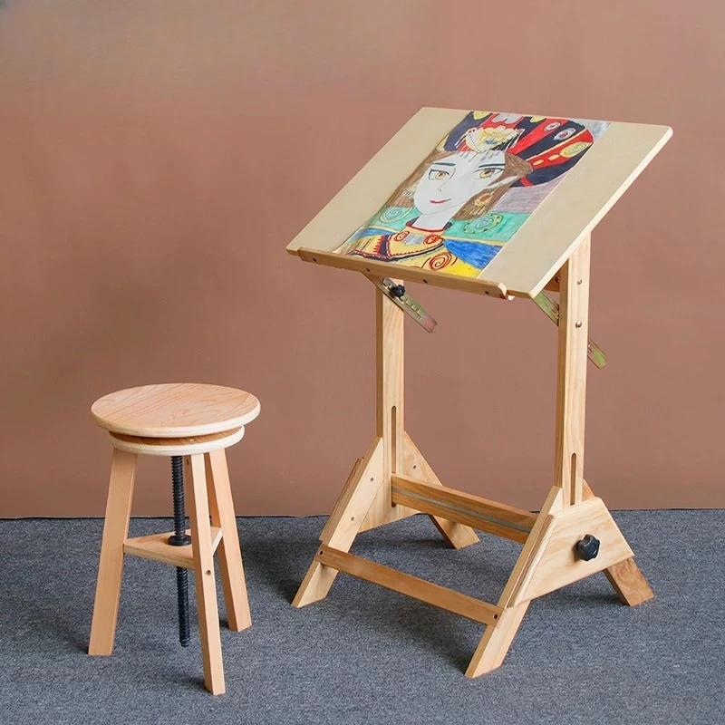 

Solid Beech Wood Painting Stool Height Adjustable Swivel Art Chair Foldable Bench for Artist Vintage Black Walnut Color Seat