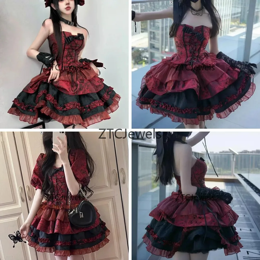 

Victorian Gothic Lolita Dress Women Lace Princess Cosplay Party Dress Punk Style Slim Bandage Skirt with Bow