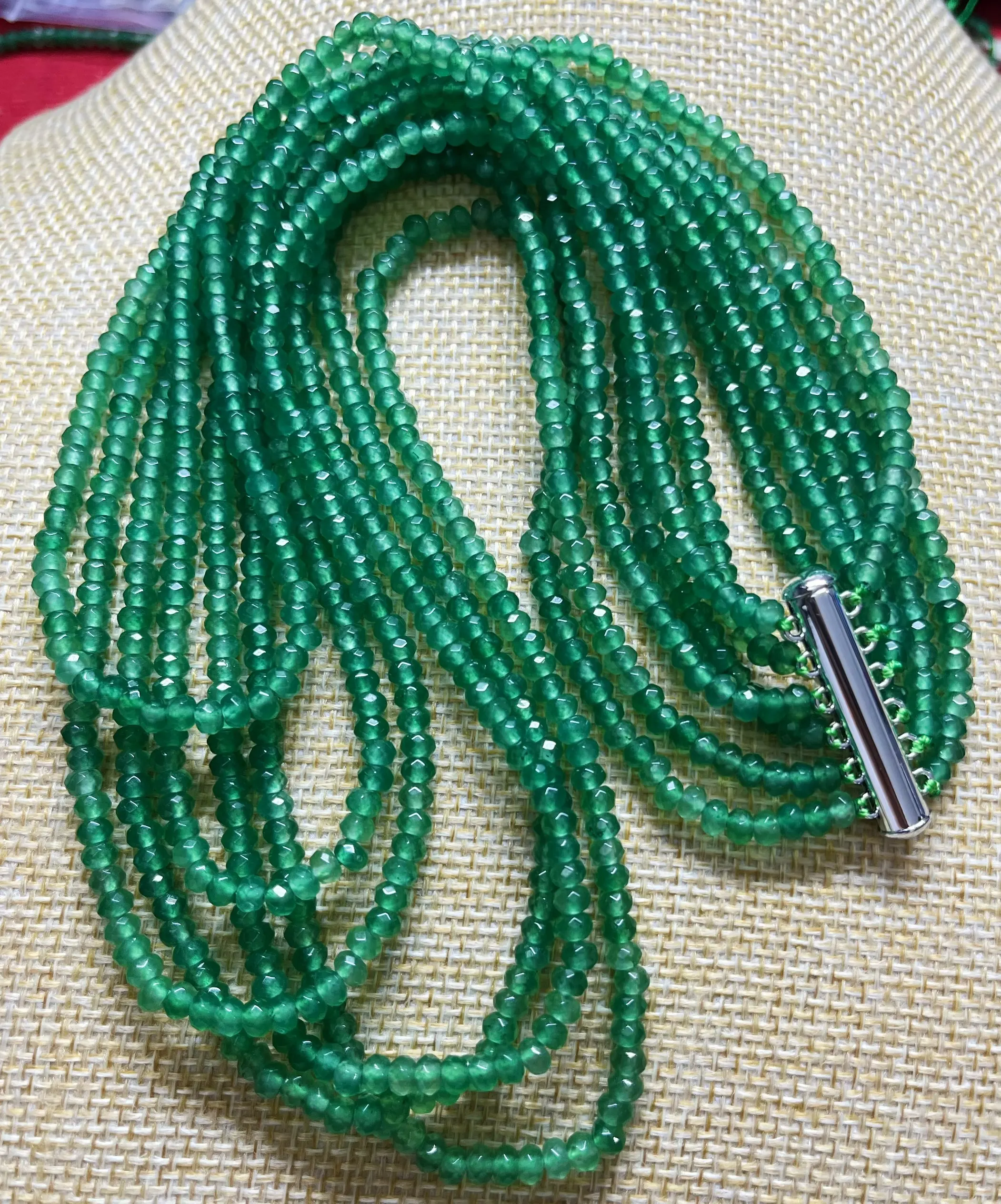 Russian 6Row Emerald Rondelle Beads 17-22