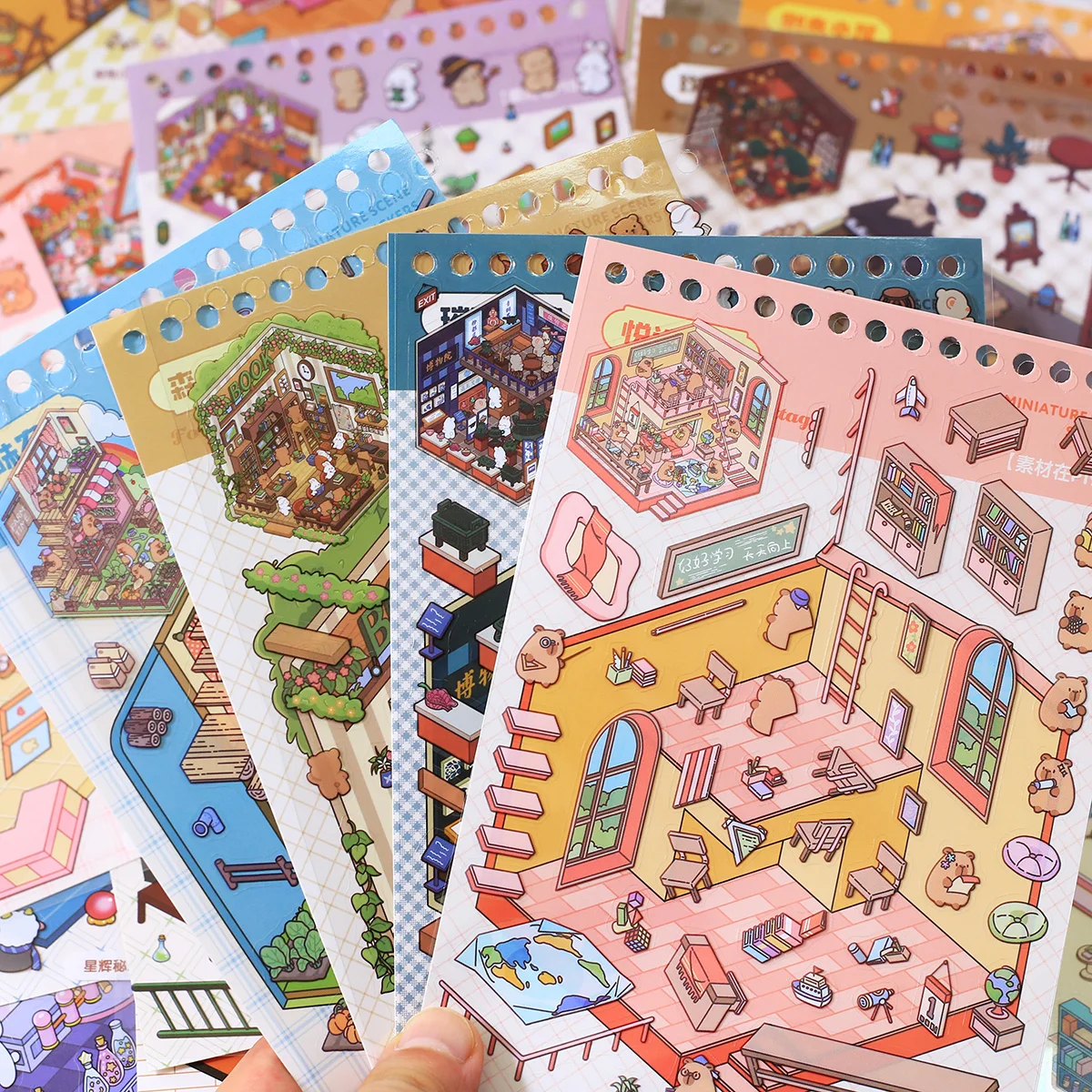 20pcs Mini Scene Collection Set DIY 3D Model Kit, Die-Cut Sticker Decorative Stickers for Scrapbooks Collage House PET Stickers