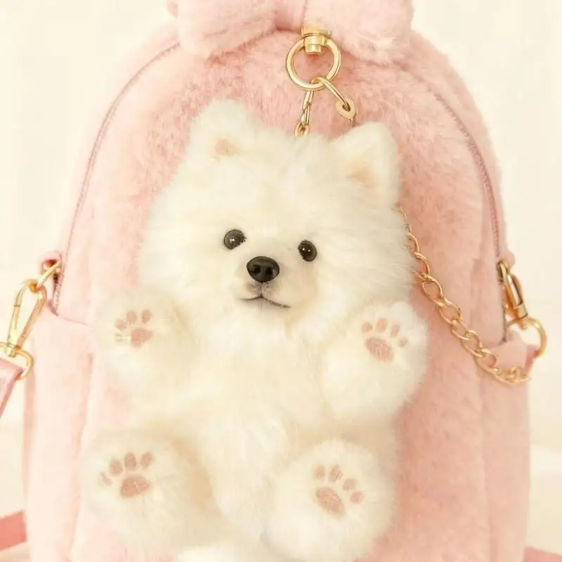 Samoyed Plush Pendant Keychain Cute Dog Mini Stuffed Animal Bag Accessory for School or Travel Use