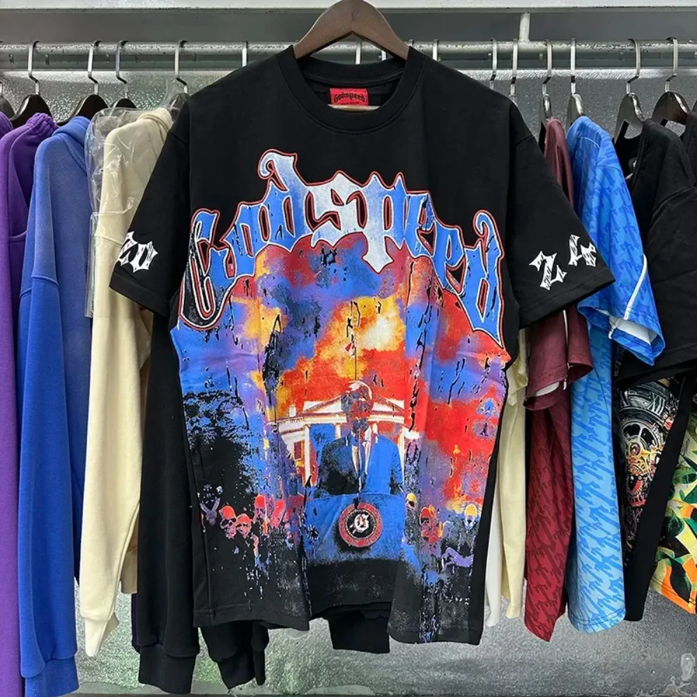 جديد Godspeed الهيكل العظمي لاعب البيسبول طباعة تي شيرت أفضل نوعية القطن عادية المحملة القمم خمر الأسود المتضخم الهيب هوب تي شيرت