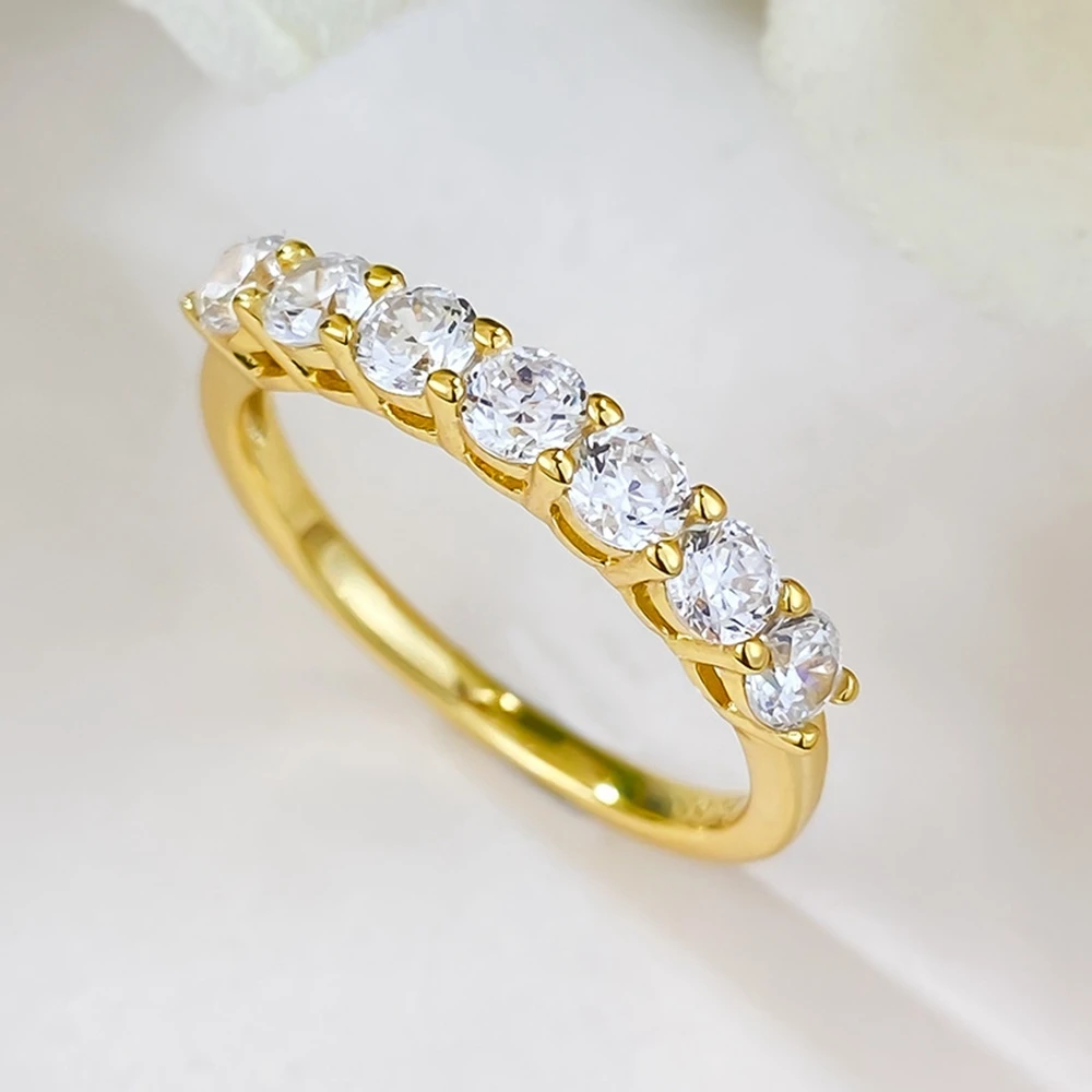 Vinregem Round Cut Lab Created Sapphire Gemstone 18K Gold Plated 925 Sterling Silver Ring For Women Wedding Jewelry Band Gifts
