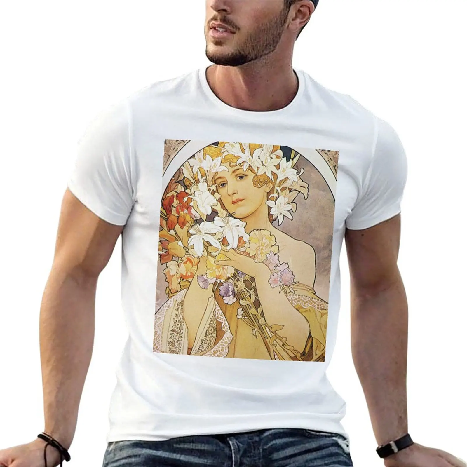 

Alphonse Mucha - Flowers 1897 T-Shirt man t shirts for men t shirts cotton 100% T-Shirt