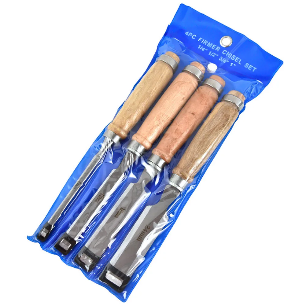 Reliable Performance 4Pcs Wood Chisel Set Carbon Steel Blades Polished Wood Handles Suitable for Different Wood Types